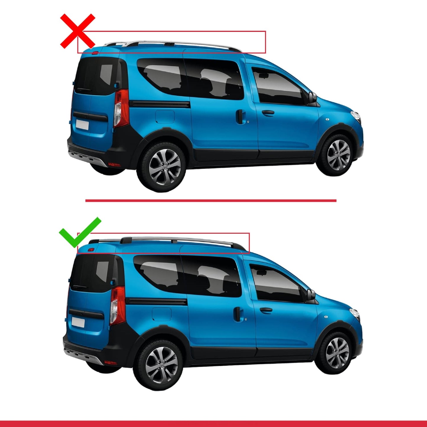 Compatibile con Dacia Dokker 2012-2023 FLY Barre portatutto modello Railing Portapacchi per auto GRIGIO