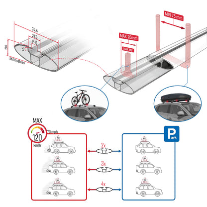 Compatible with Seat Leon 3 (5F) Cupra ST 2013-2020 ACE-2 Car Roof Rack Cross Bar Grey Aluminium 2 Bars