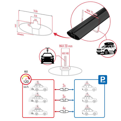 Compatible with Peugeot 308 (T7) SW 2008-2013 BASIC Model Car Roof Rack Cross Bar Black Aluminium 3 Bars